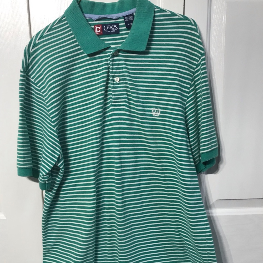 Chaps Mens Green Strip Polo Shirt Size Large